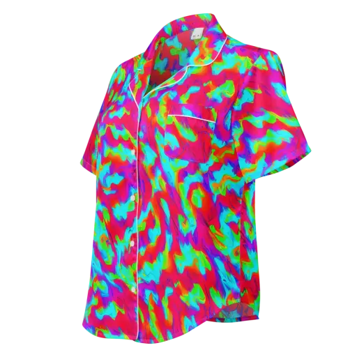 Fluorescent Cascade on a Women's Short Sleeve Pajama Top