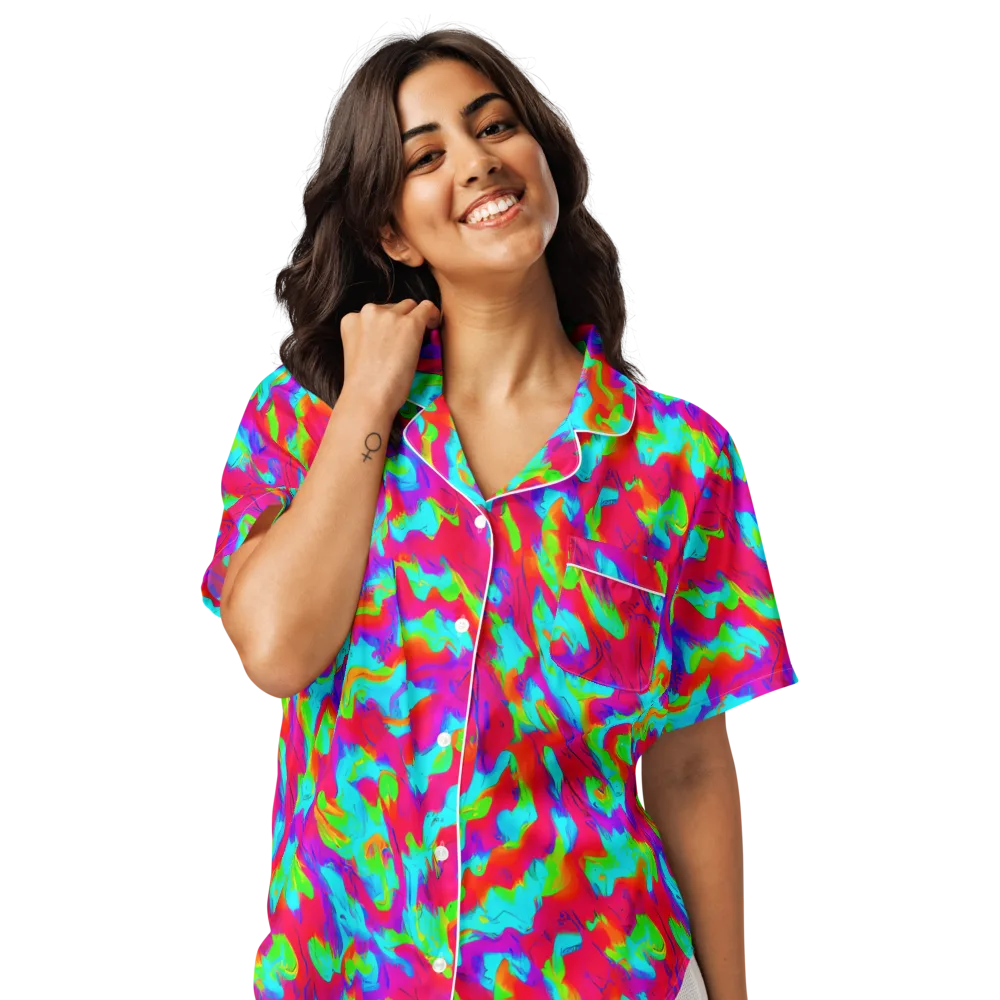 Fluorescent Cascade on Women's Short Sleeve Pajama Top — Front