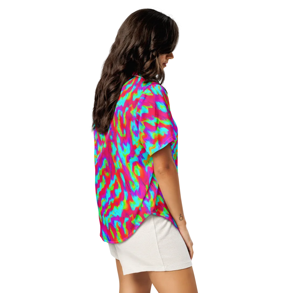 Fluorescent Cascade on Women's Short Sleeve Pajama Top — Right Back
