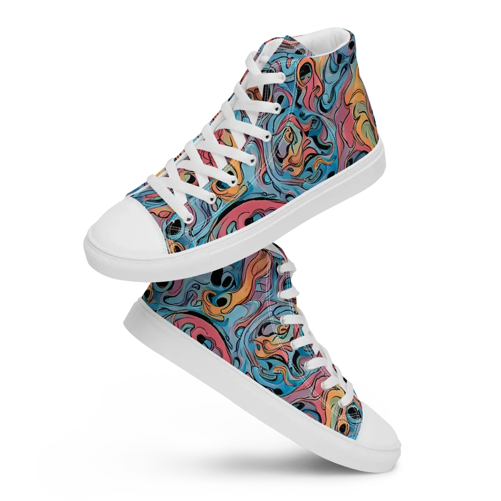 Electric Puddle on Men's High Top Canvas Shoes — Front