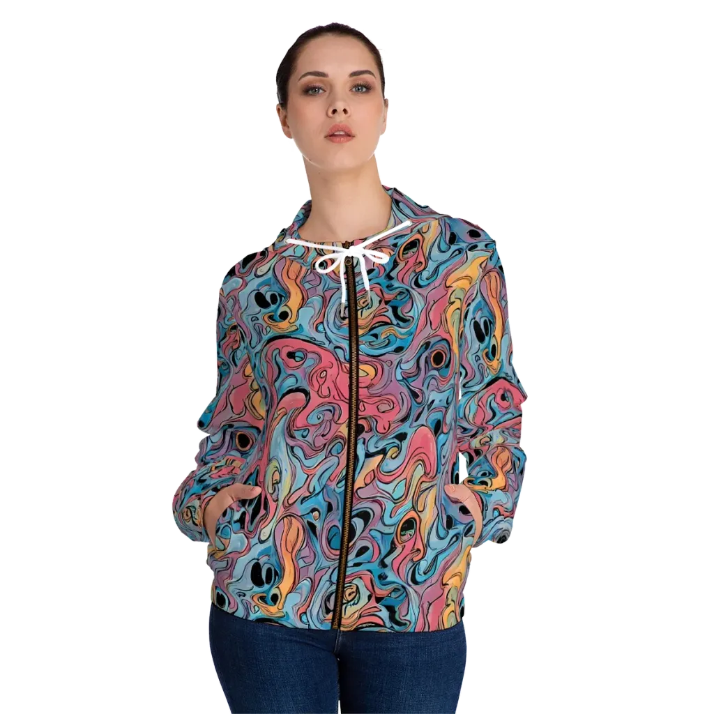 Electric Puddle on Women's Full-Zip Hoodie — Front On Person