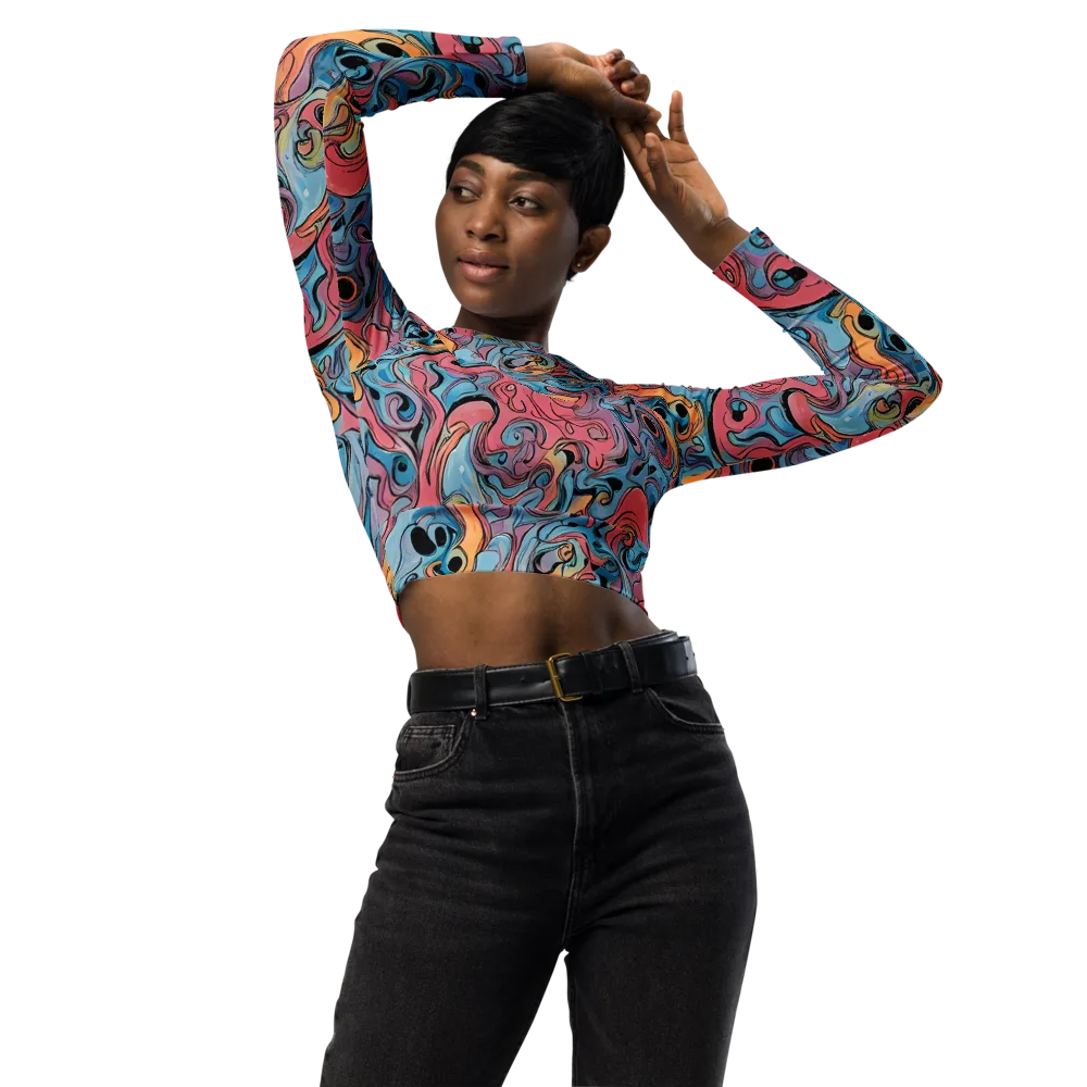 Electric Puddle on Long Sleeve Crop Top — Front