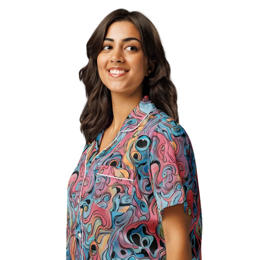 Electric Puddle on Women's Short Sleeve Pajama Top — Left Front