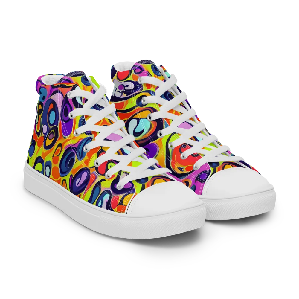 Psychedelic Pebbles on Men's High Top Canvas Shoes — Right Front