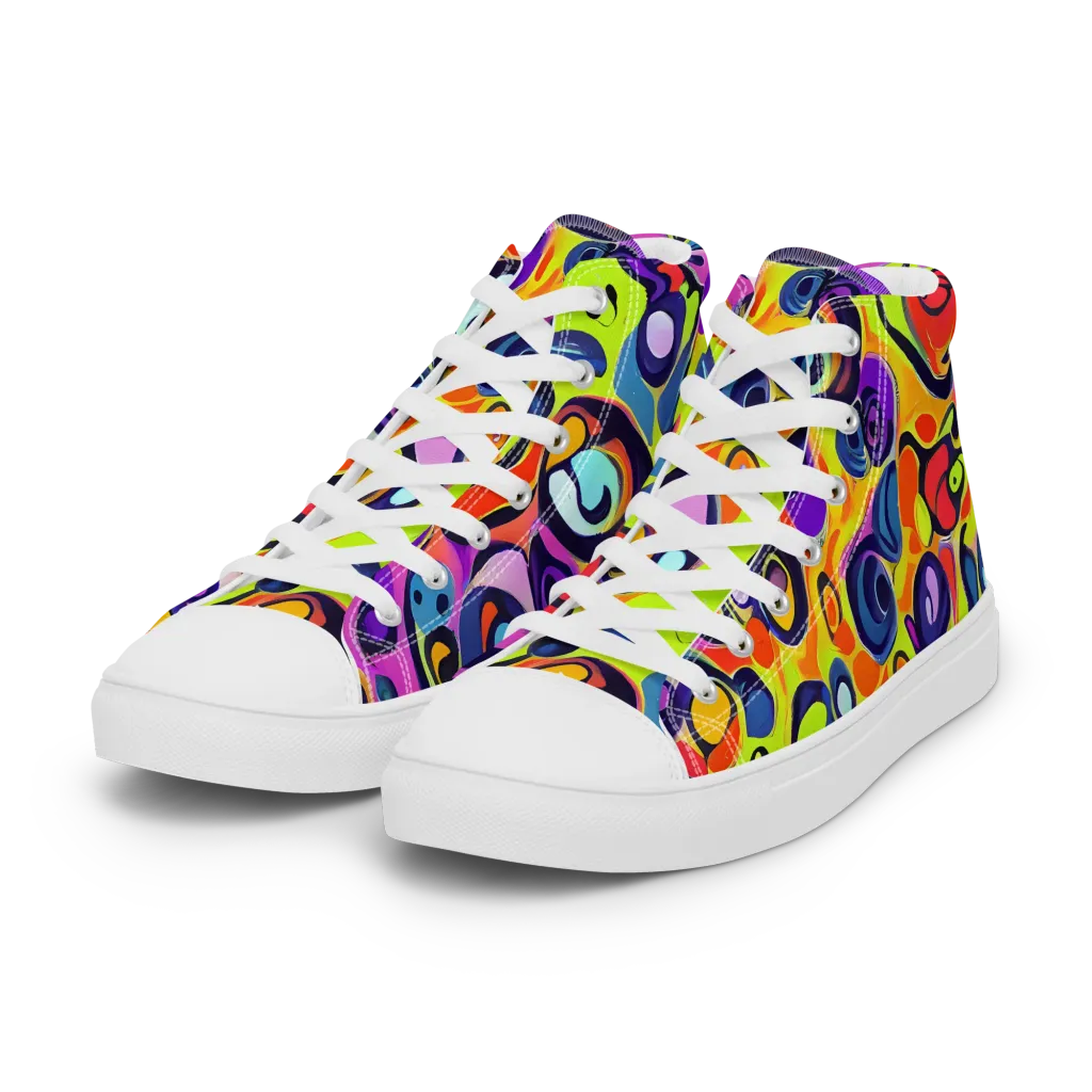 Psychedelic Pebbles on Women's High Top Canvas Shoes — Left Front