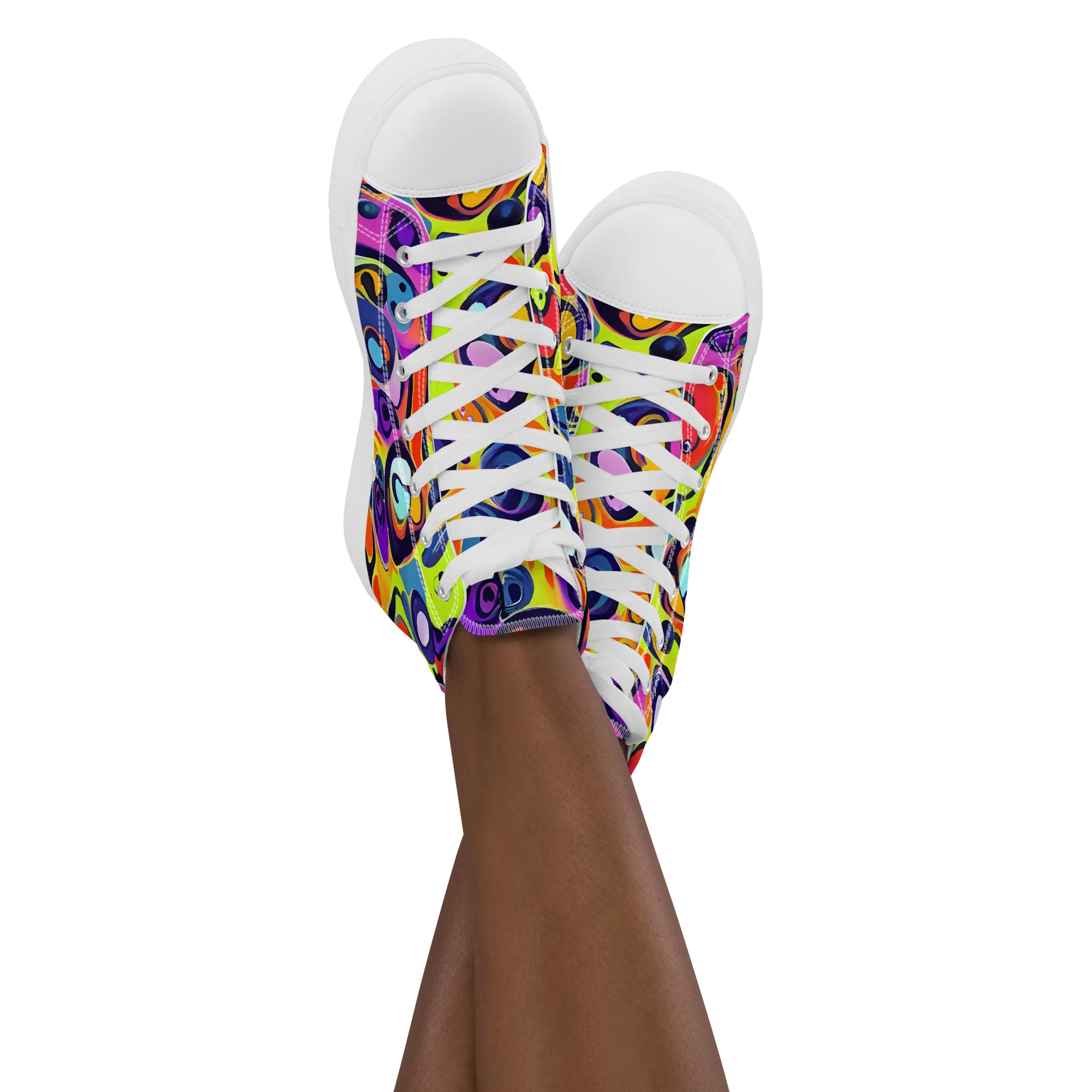 Psychedelic Pebbles on Women's High Top Canvas Shoes — Front