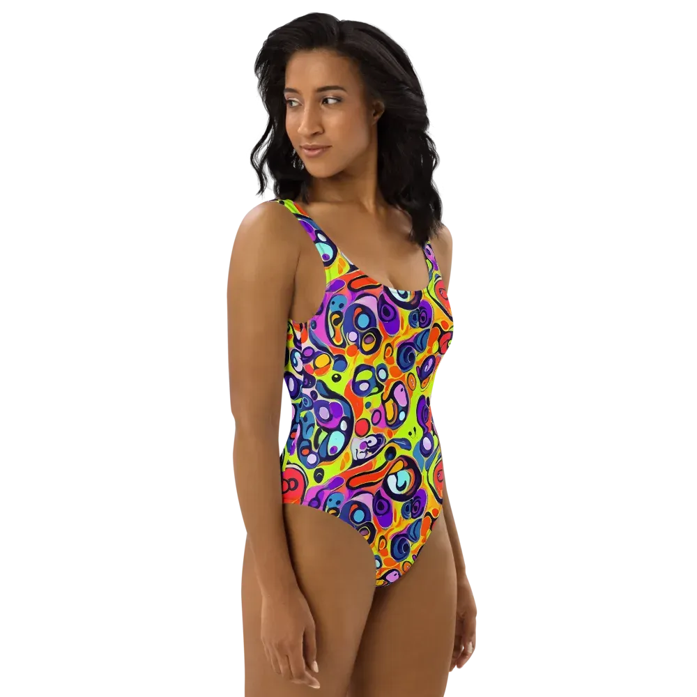 Psychedelic Pebbles on One-Piece Swimsuit — Right