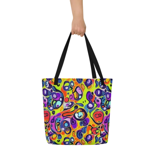 Psychedelic Pebbles on a Large Tote Bag W/ Pocket
