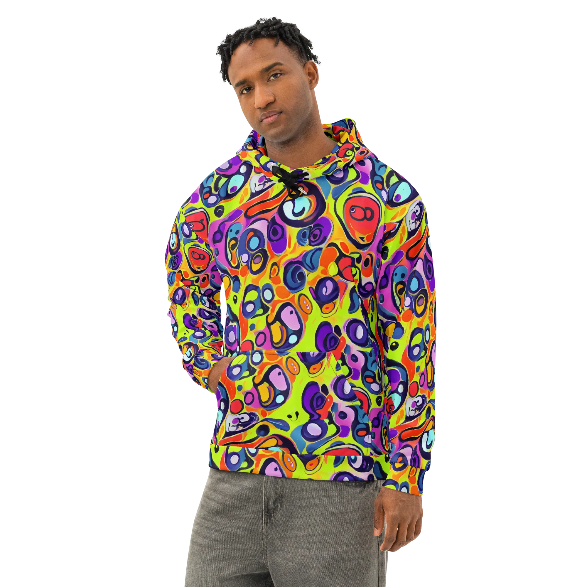Psychedelic Pebbles on Cotton Hoodie — Left Front