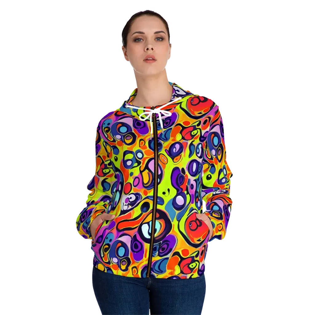 Psychedelic Pebbles on Women's Full-Zip Hoodie — Front On Person