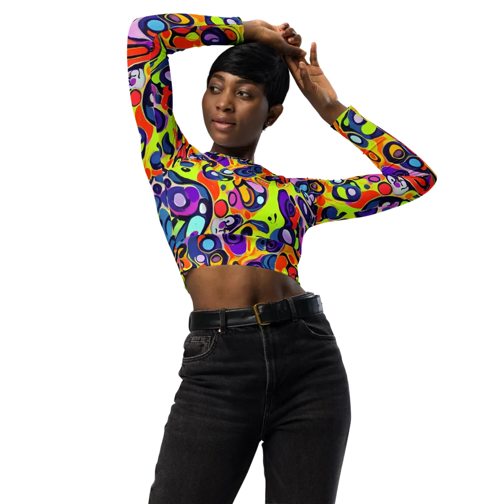 Psychedelic Pebbles on Long Sleeve Crop Top — Front