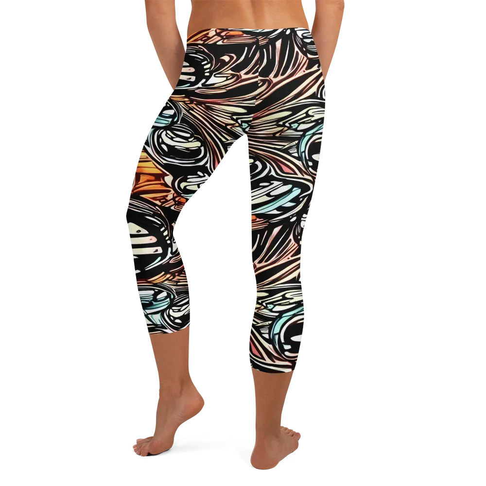 Blackwave Bloom on Capri Leggings — Back