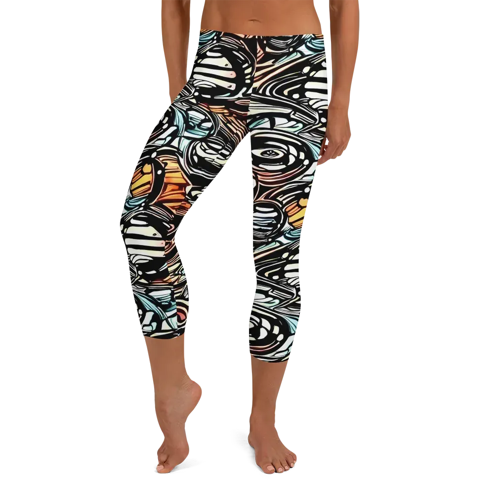 Blackwave Bloom on Capri Leggings — Front