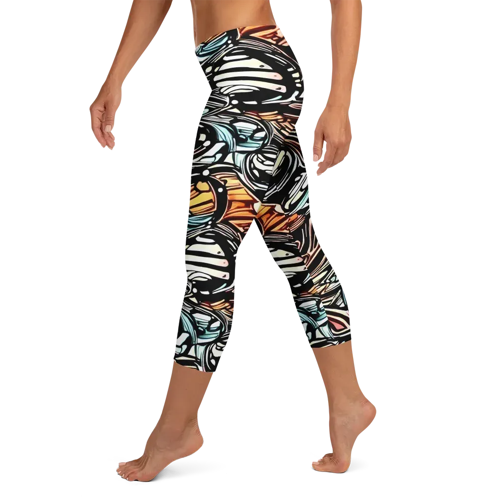 Blackwave Bloom on Capri Leggings — Left