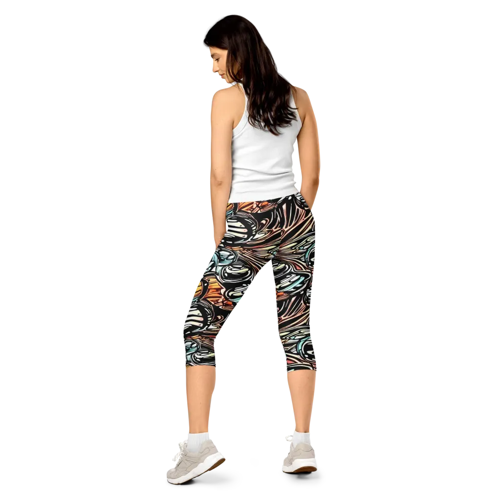 Blackwave Bloom on Capri Leggings — Back