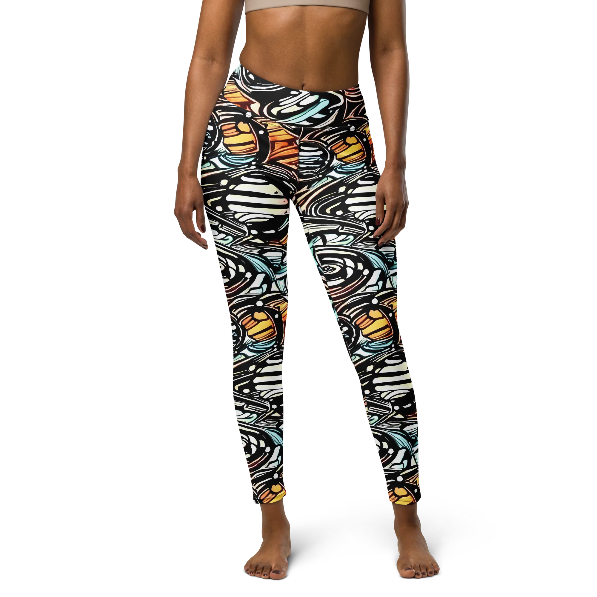 Blackwave Bloom on Yoga Leggings — Front