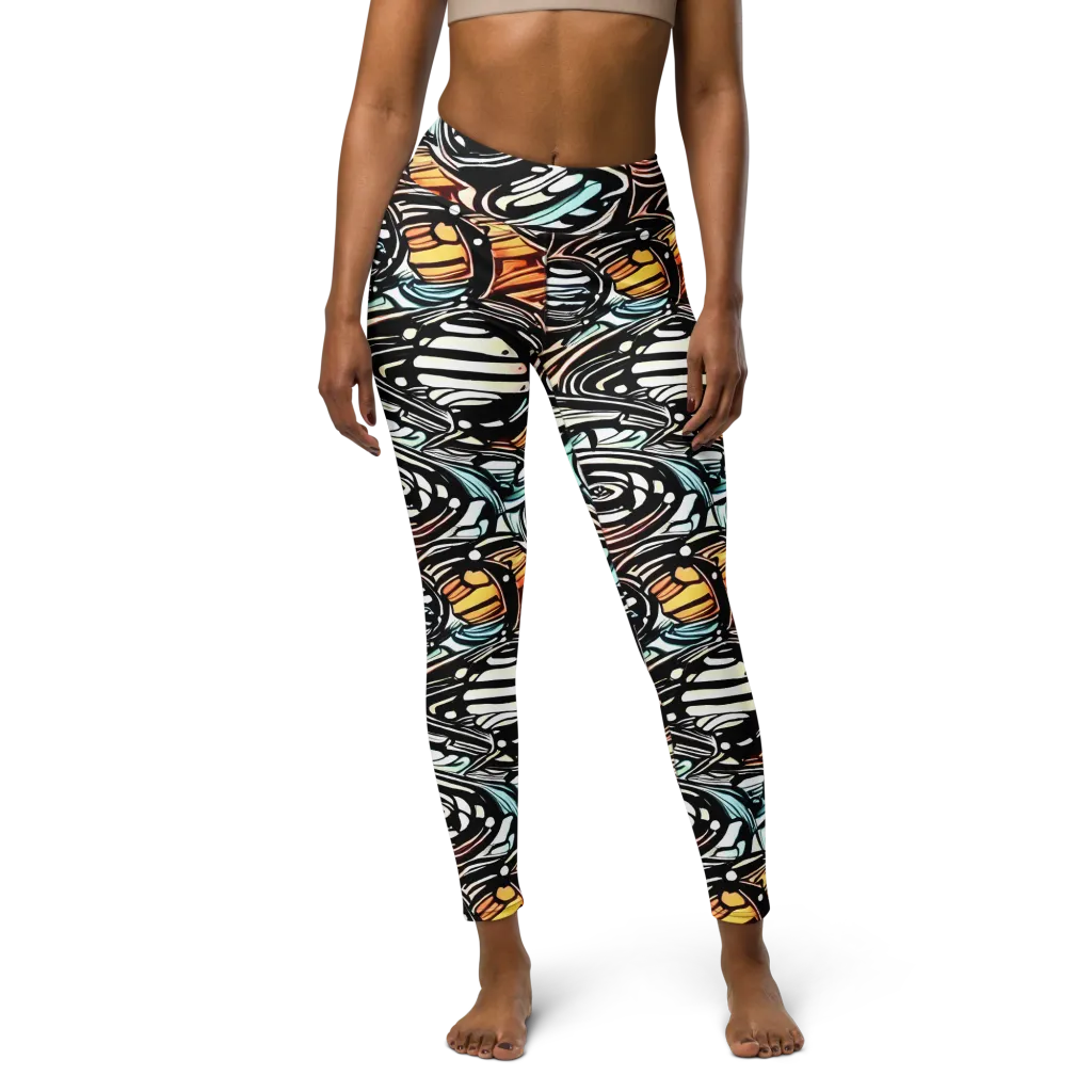 Blackwave Bloom on Yoga Leggings — Front