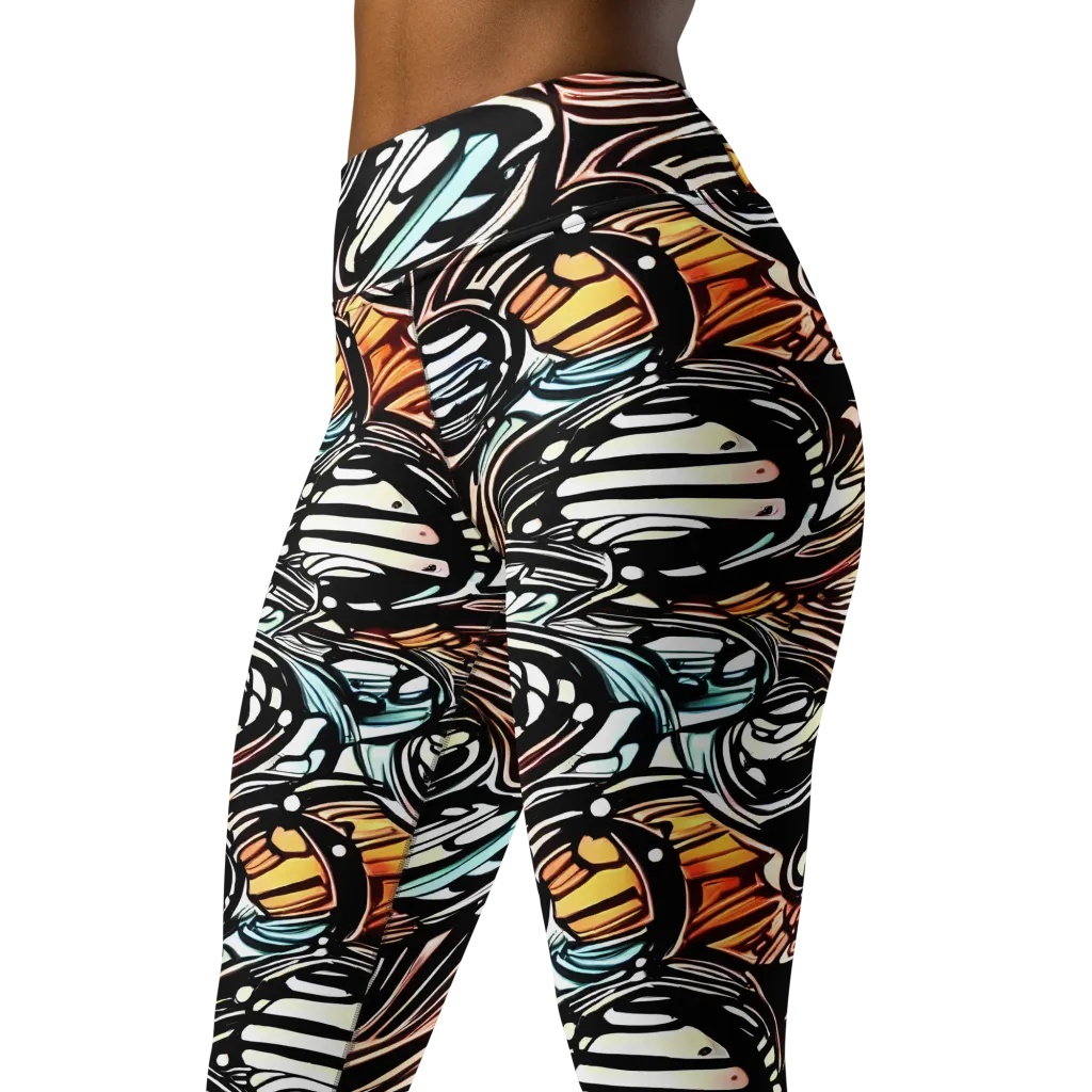 Blackwave Bloom on Yoga Leggings — Left Front