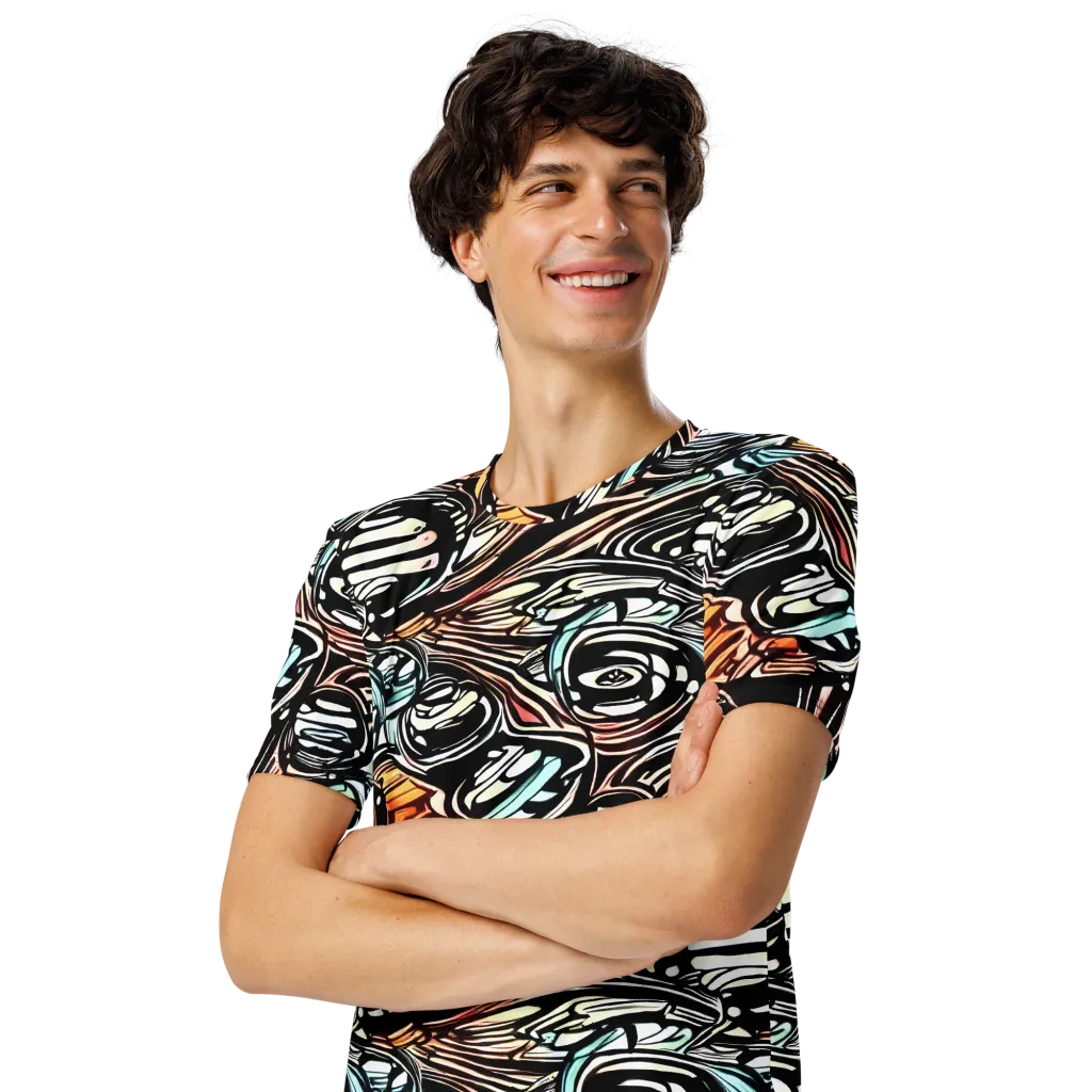 Blackwave Bloom on Men's Crew Neck T-Shirt — Left Front