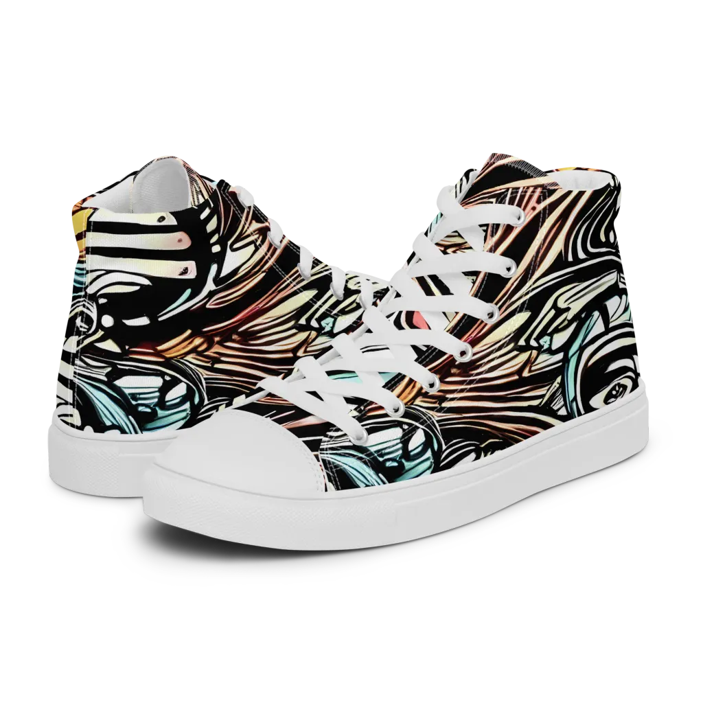 Blackwave Bloom on Men's High Top Canvas Shoes — Left