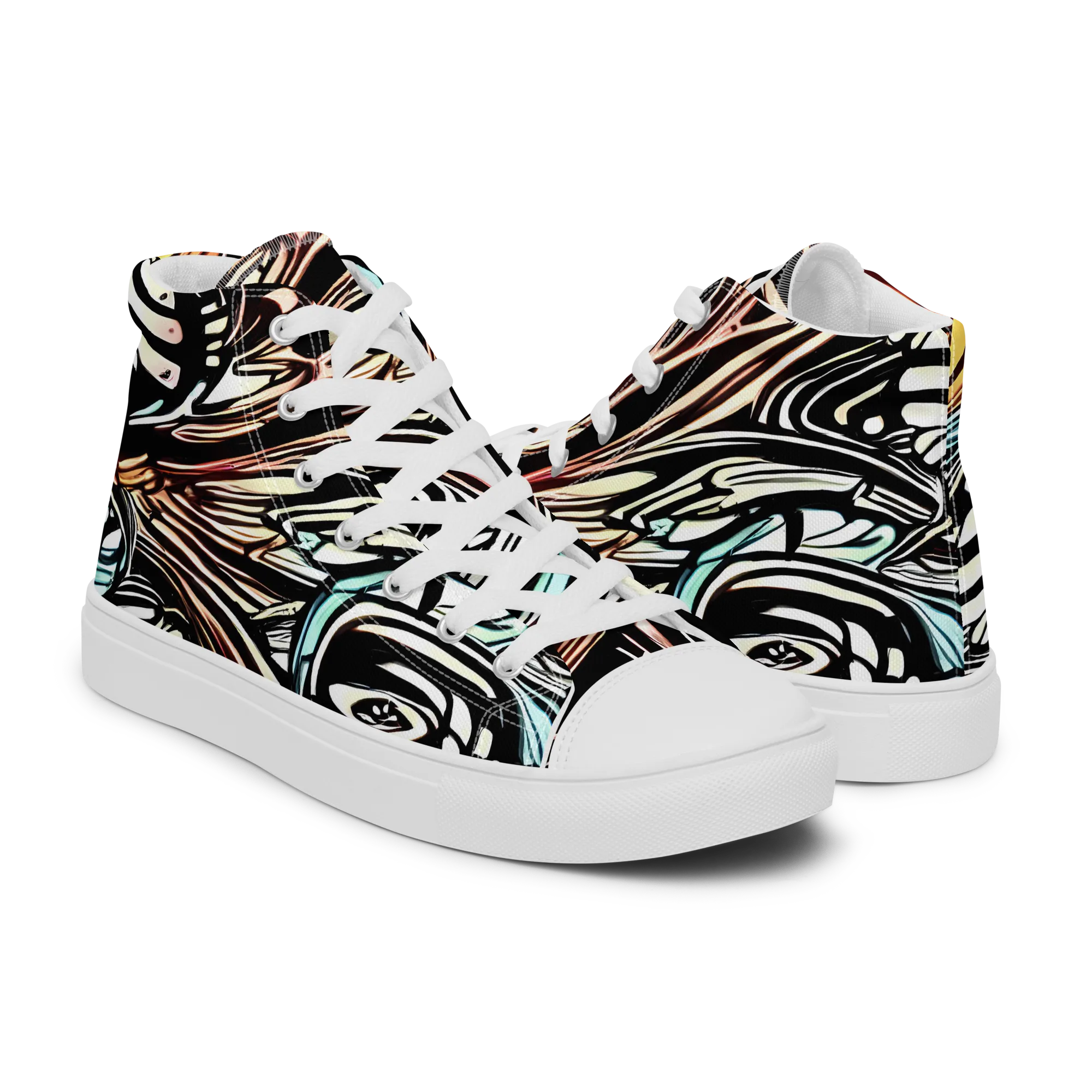 Blackwave Bloom on Men's High Top Canvas Shoes — Right