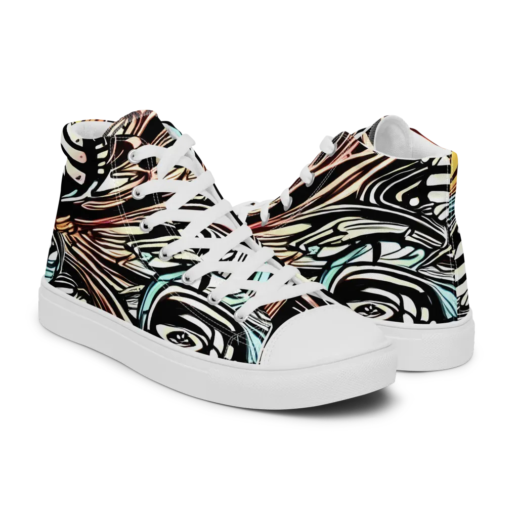 Blackwave Bloom on Men's High Top Canvas Shoes — Right