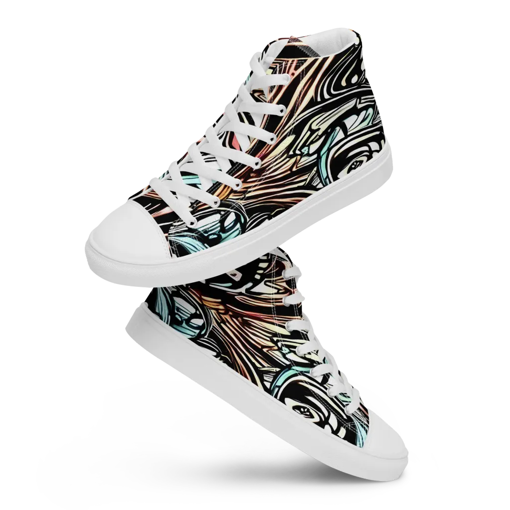 Blackwave Bloom on Men's High Top Canvas Shoes — Front