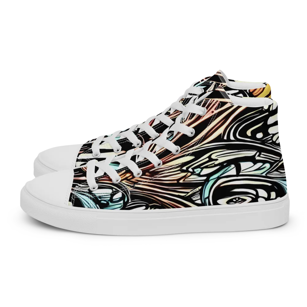 Blackwave Bloom on Women's High Top Canvas Shoes — Left