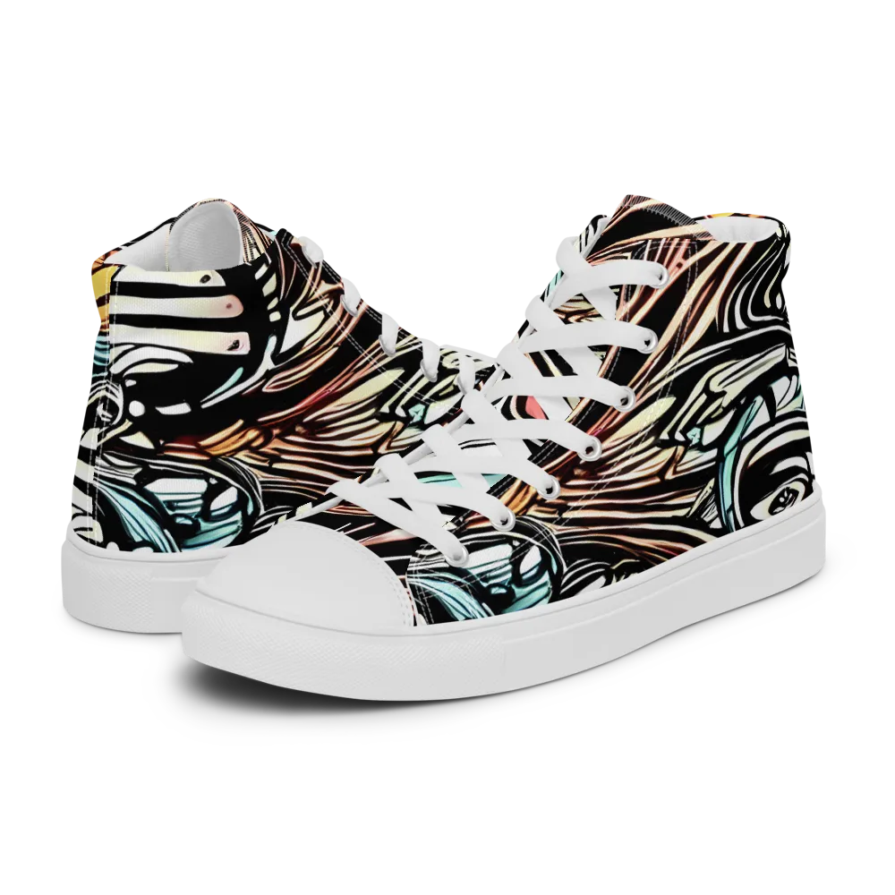 Blackwave Bloom on Women's High Top Canvas Shoes — Left