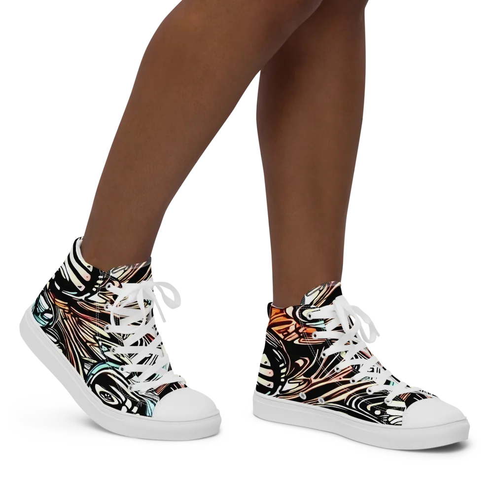 Blackwave Bloom on Women's High Top Canvas Shoes — Right