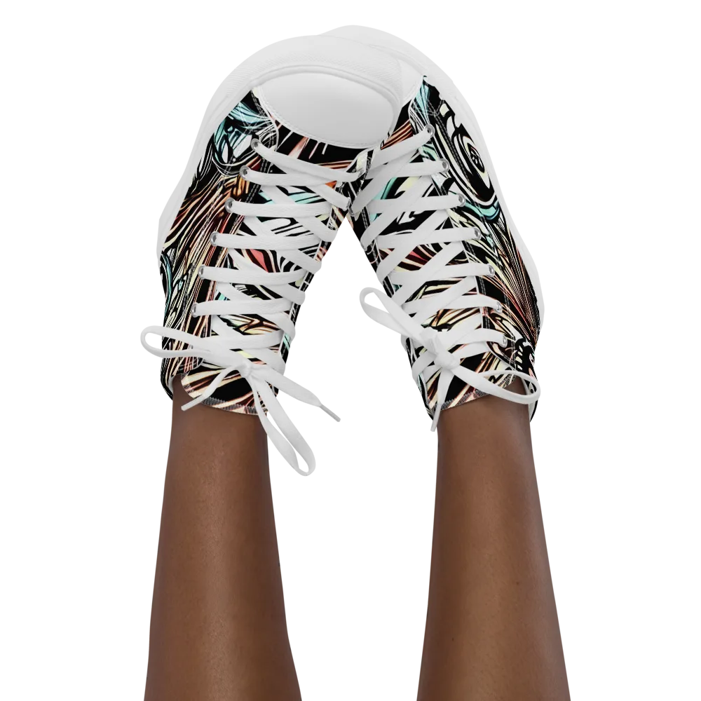 Blackwave Bloom on Women's High Top Canvas Shoes — Front