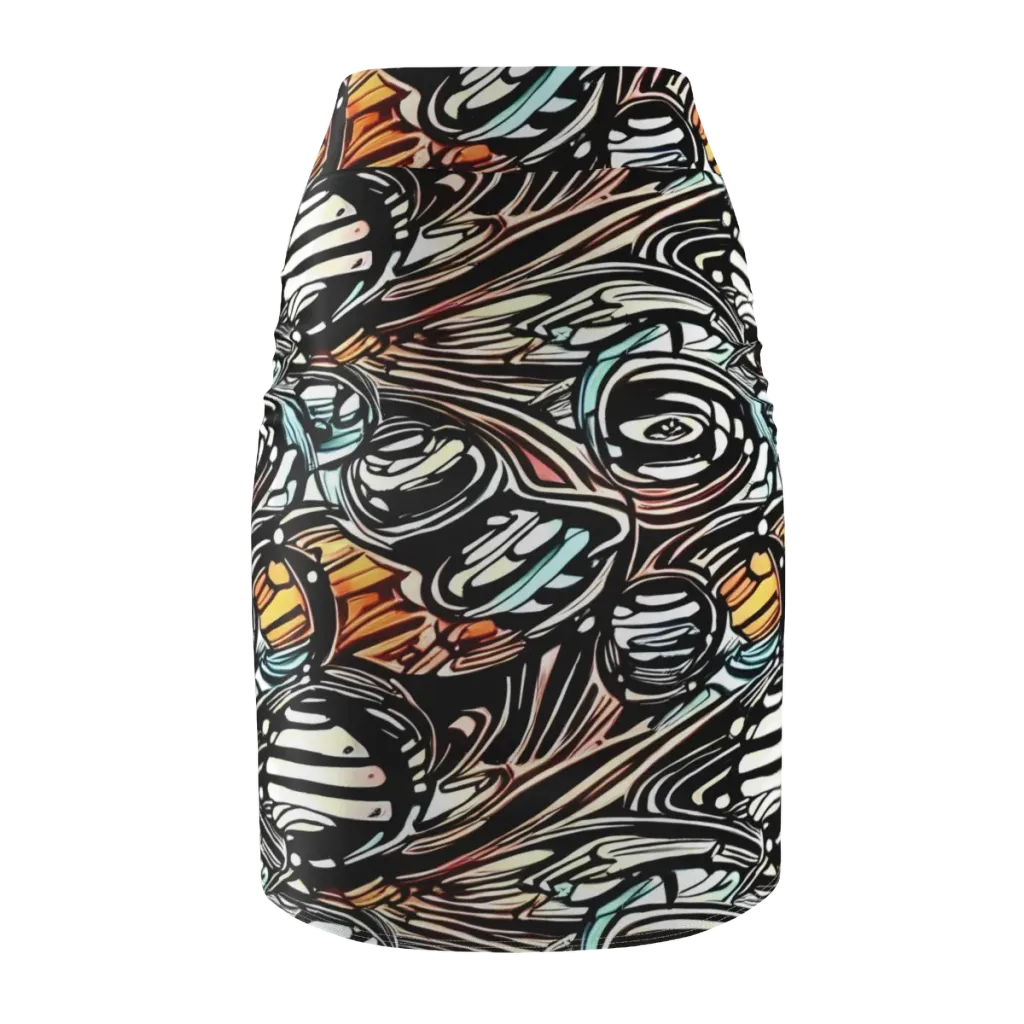 Blackwave Bloom on Pencil Skirt — Back