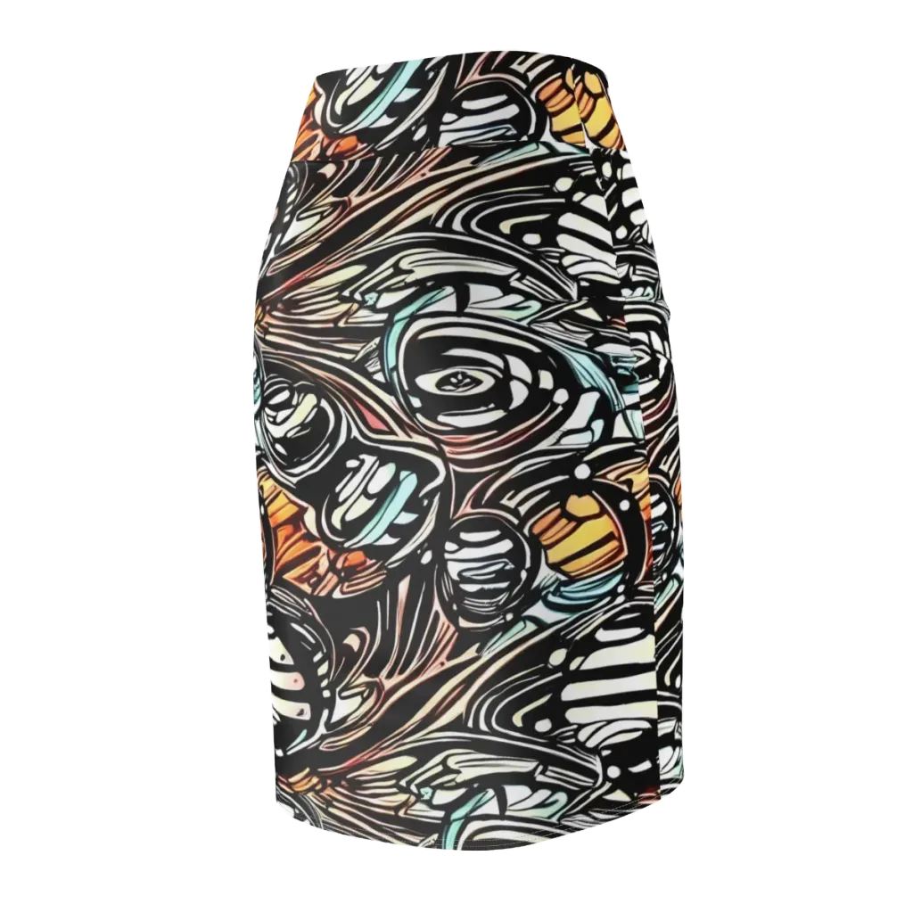 Blackwave Bloom on Pencil Skirt — Back Side