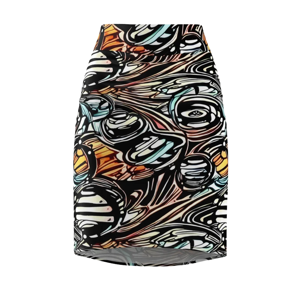 Blackwave Bloom on Pencil Skirt — Front