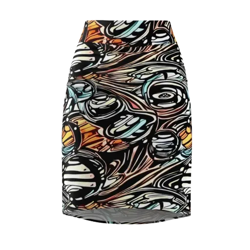 Blackwave Bloom on a Pencil Skirt