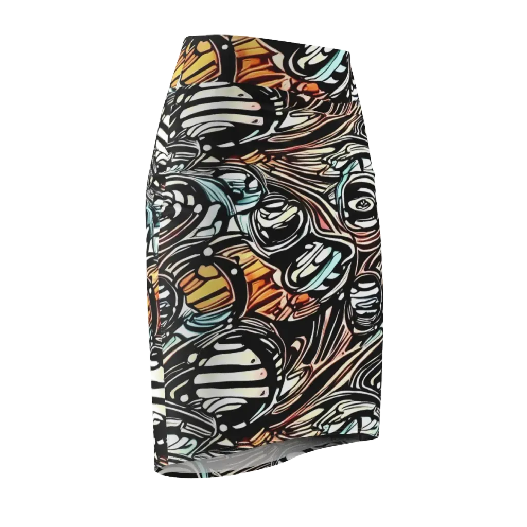 Blackwave Bloom on Pencil Skirt — Front Side