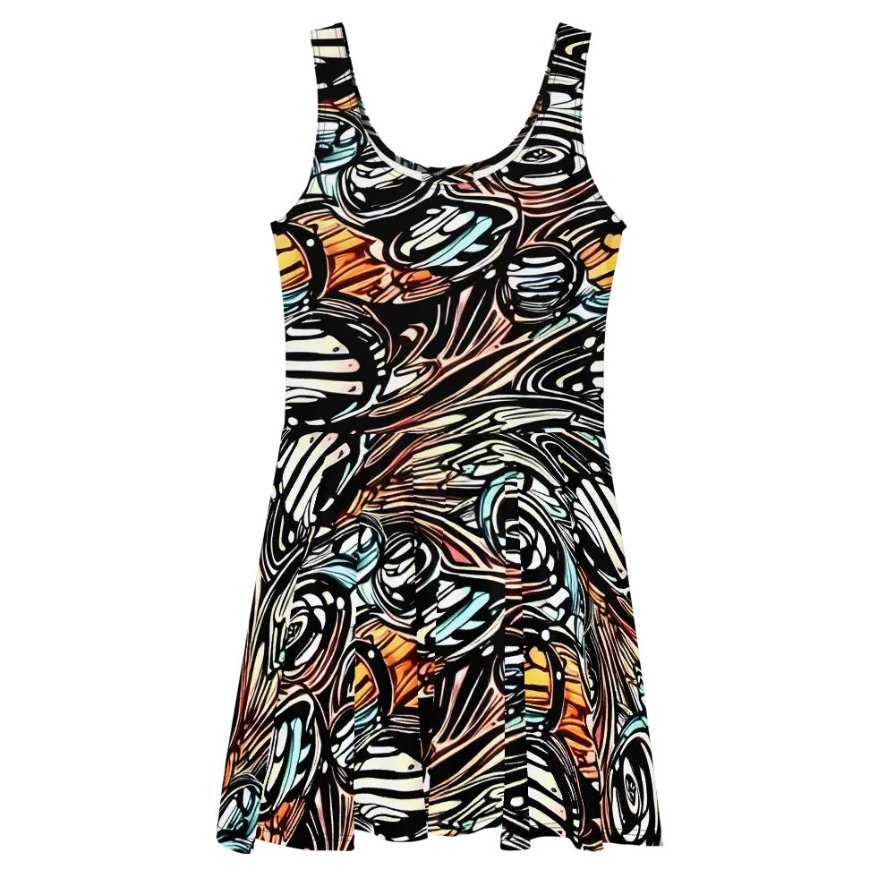 Blackwave Bloom on Skater Dress — Front