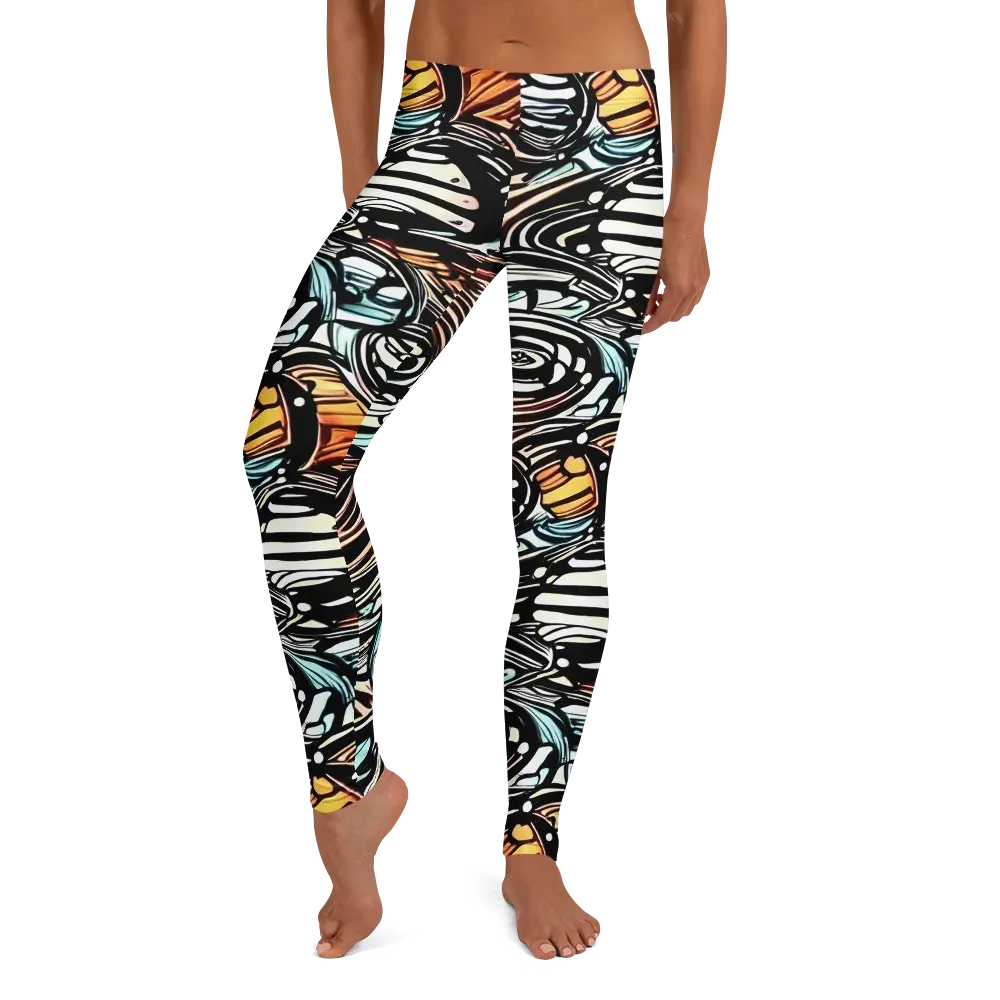 Blackwave Bloom on Leggings — Front