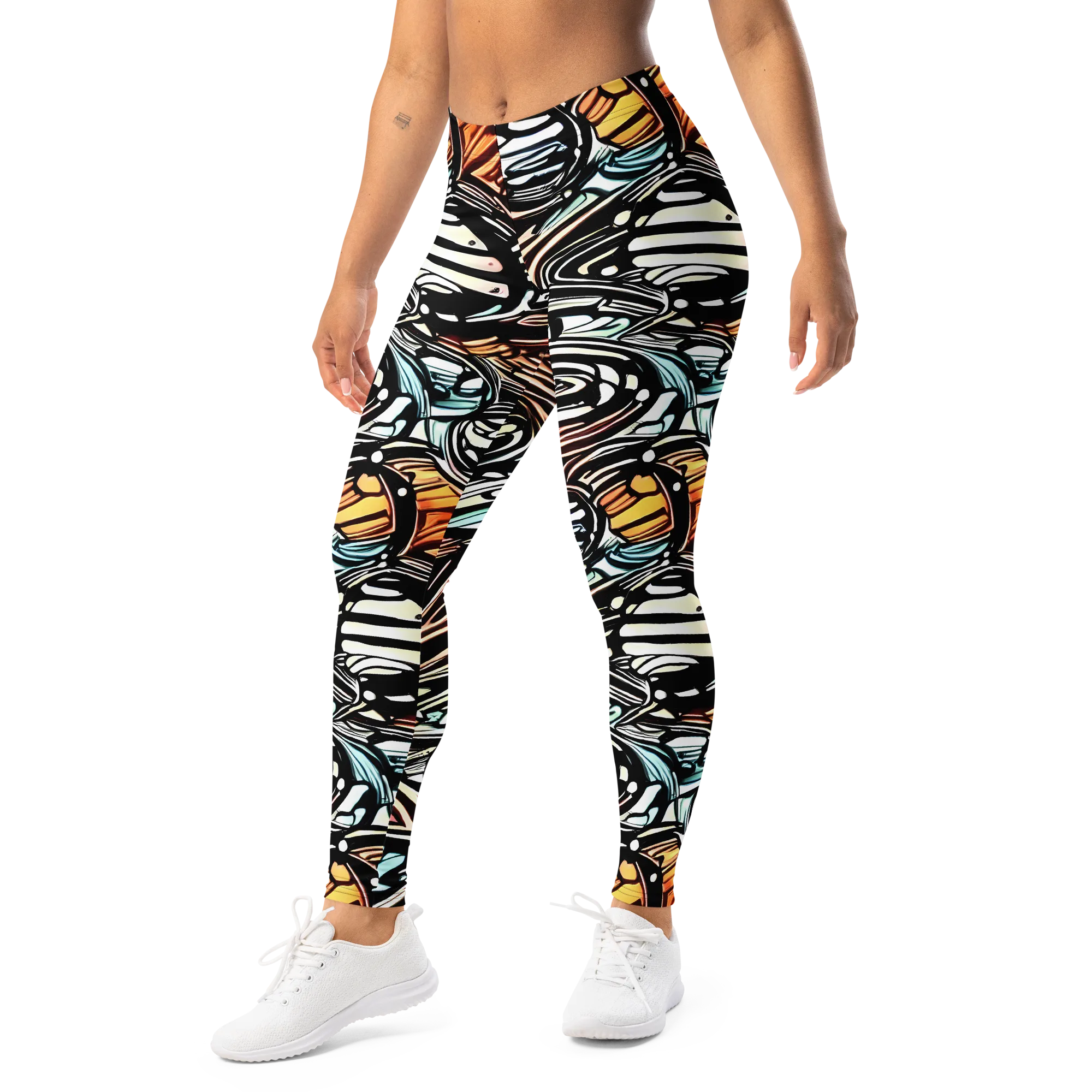 Blackwave Bloom on Leggings — Left Front