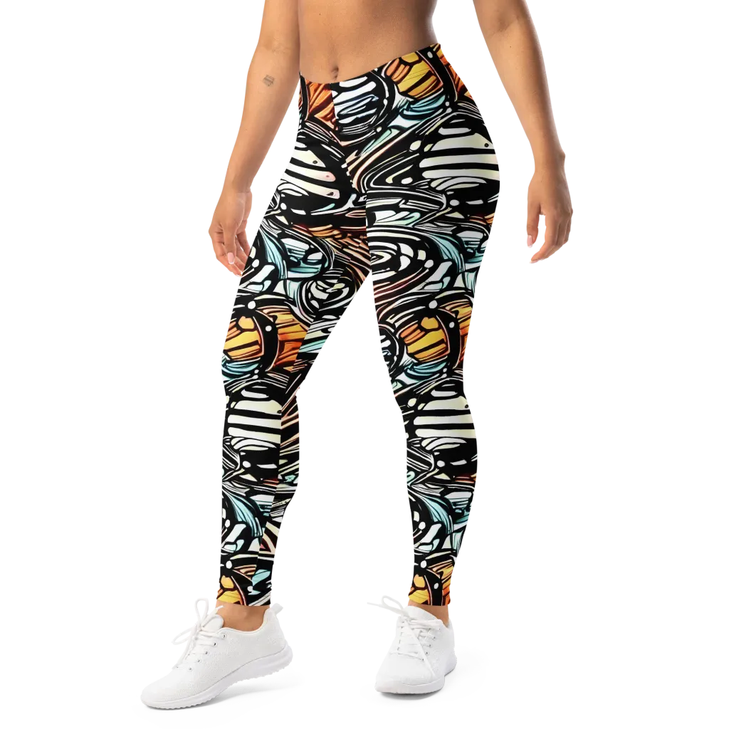 Blackwave Bloom on Leggings — Left Front
