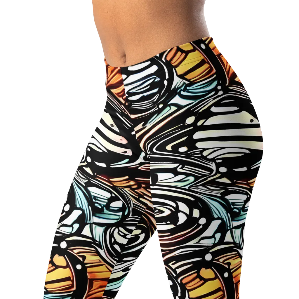 Blackwave Bloom on Leggings — Left Front
