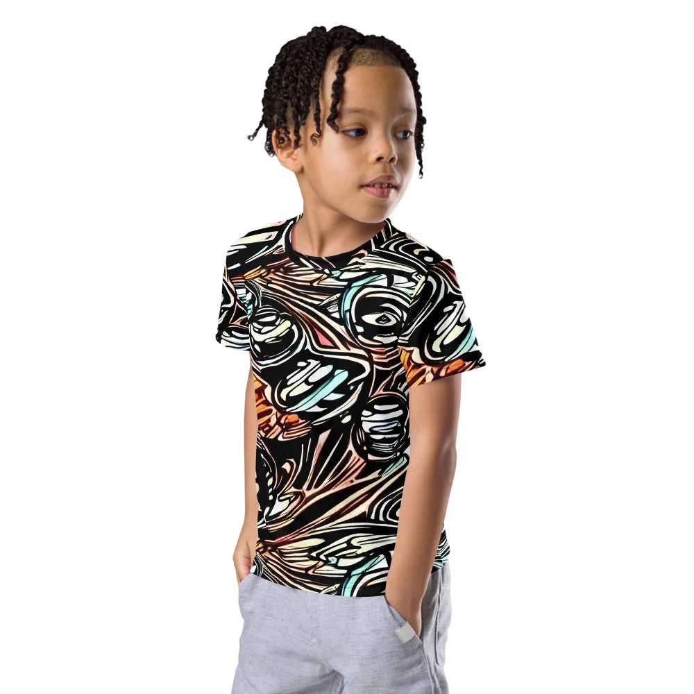 Blackwave Bloom on Kids Crew Neck T-Shirt — Left Front