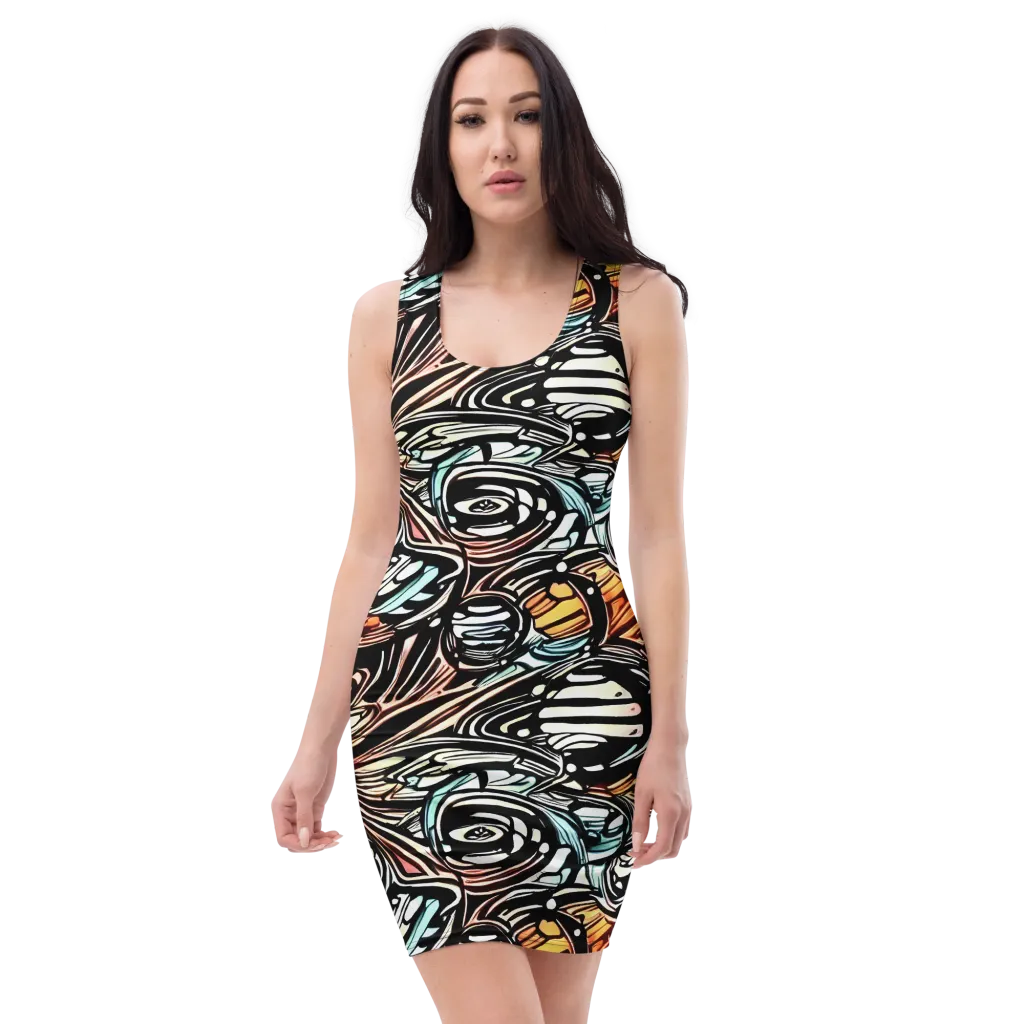 Blackwave Bloom on Bodycon Dress — Front