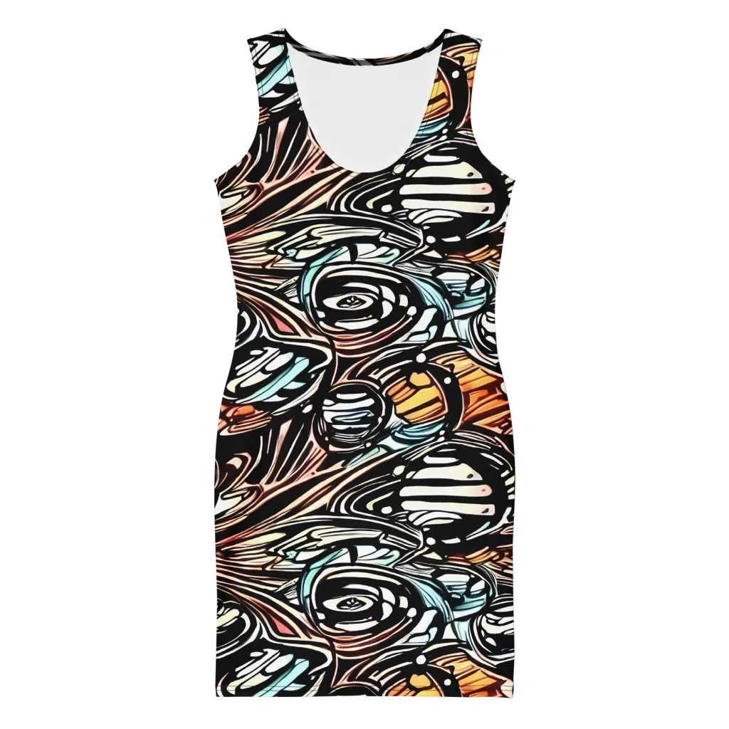 Blackwave Bloom on Bodycon Dress — Front
