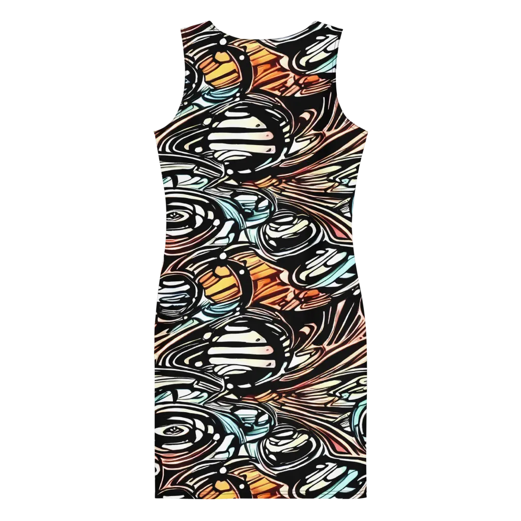 Blackwave Bloom on Bodycon Dress — Back