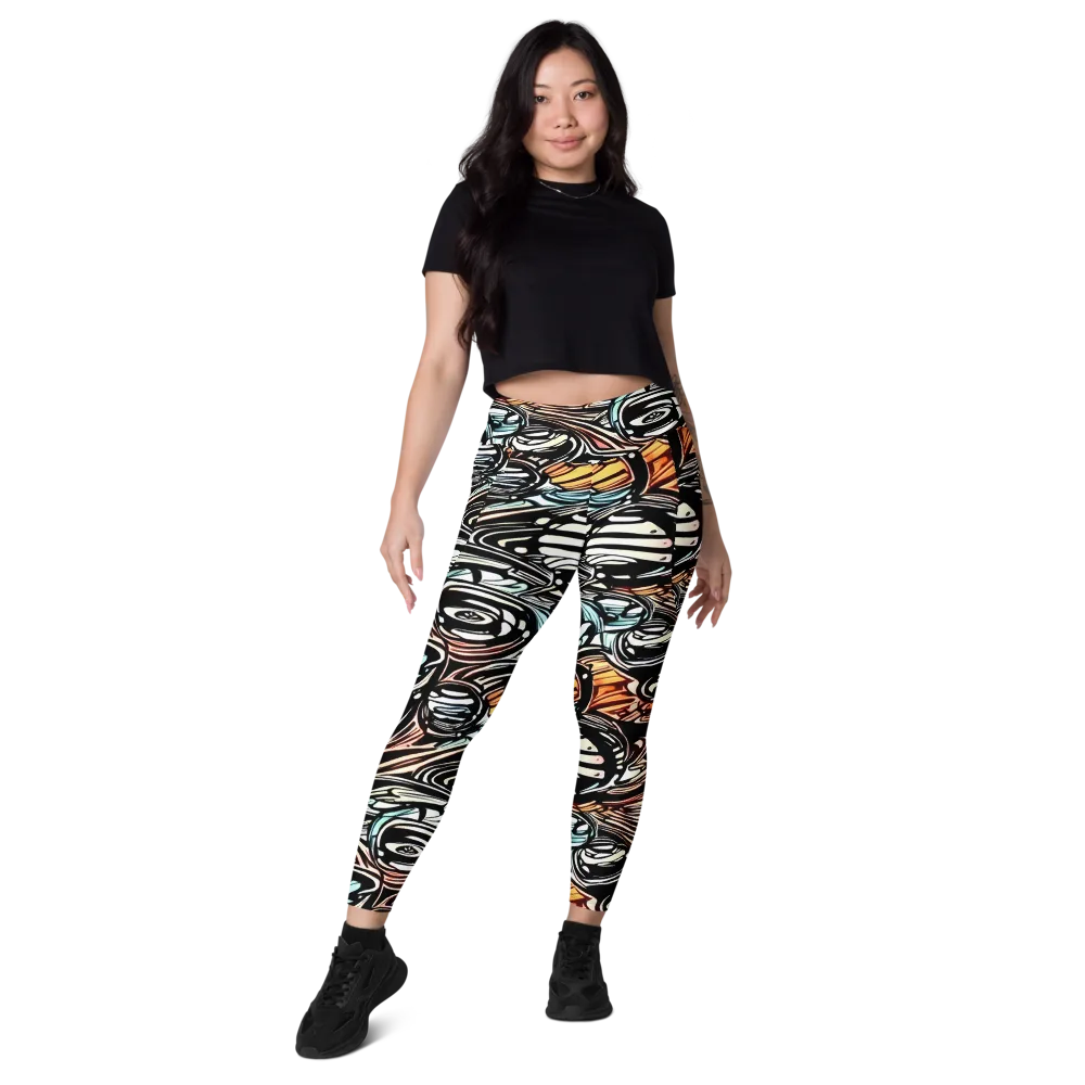 Blackwave Bloom on Leggings with Pockets — Front