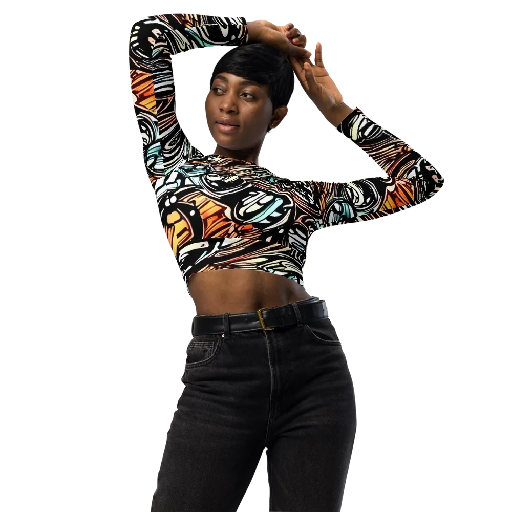 Blackwave Bloom on Long Sleeve Crop Top — Front