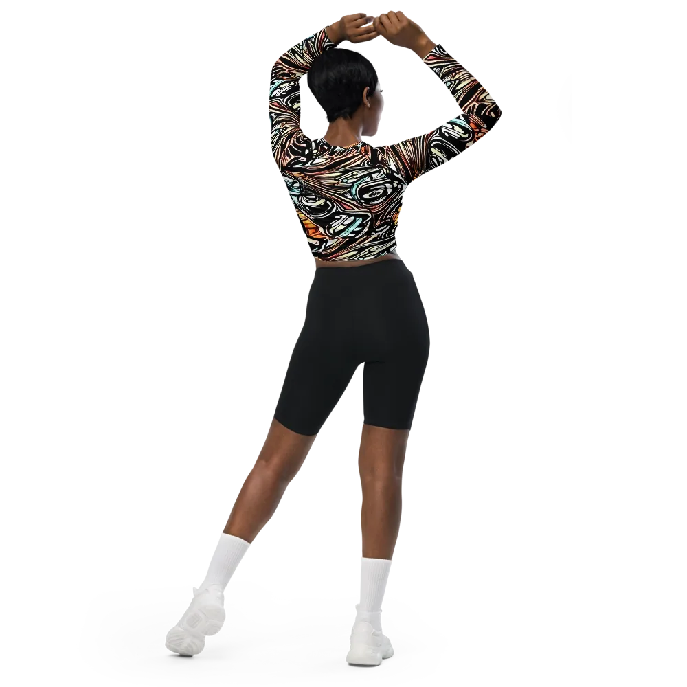 Blackwave Bloom on Long Sleeve Crop Top — Back