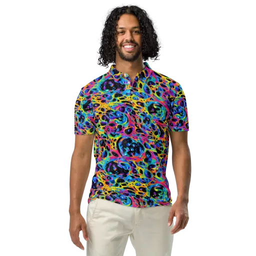 Luminous Spill on a Men's Slim Fit Polo Shirt