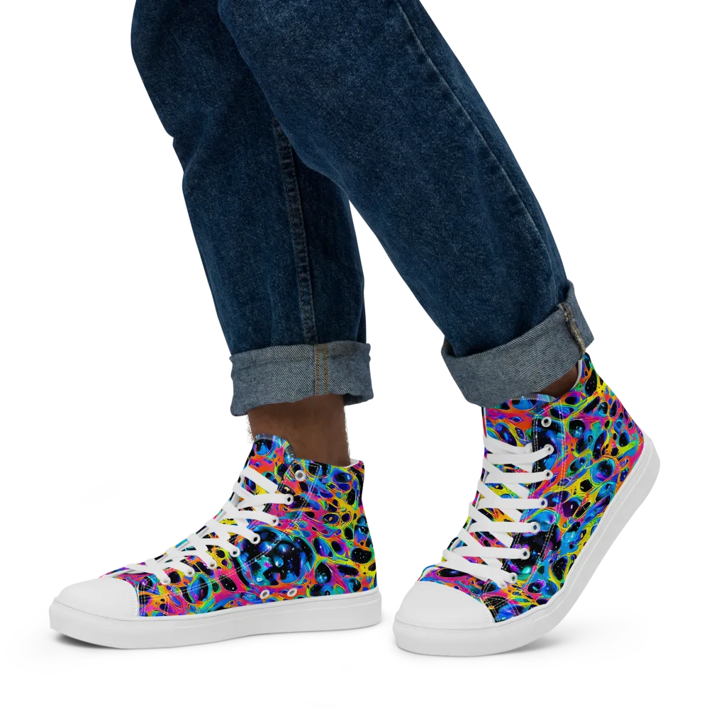 Luminous Spill on Men's High Top Canvas Shoes — Left
